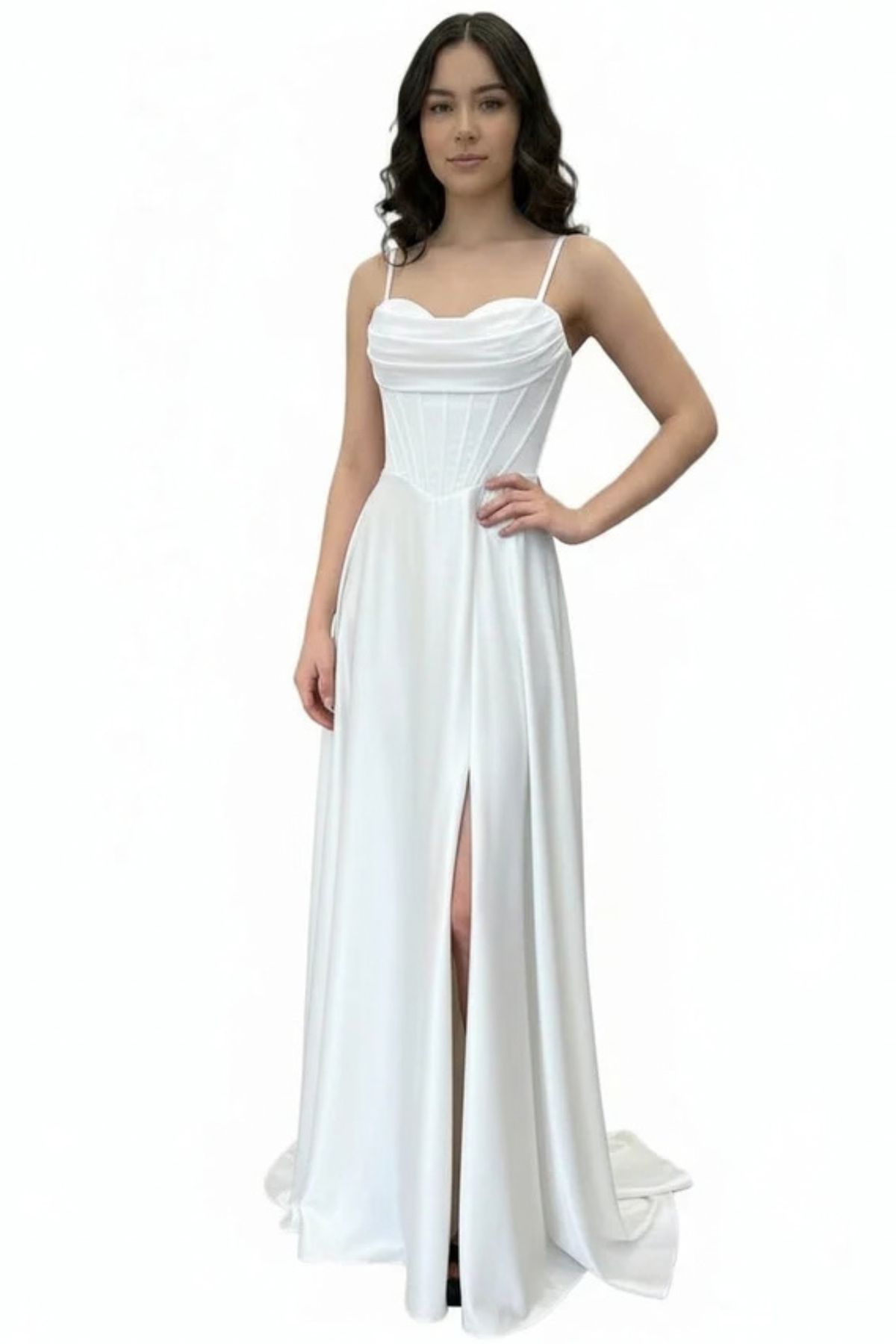 Off-White Satin Corset Wedding Dress with Sweetheart Neckline & Lace-Up Back by Trevi TL3049L