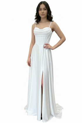 Off-White Satin Corset Wedding Dress with Sweetheart Neckline & Lace-Up Back by Trevi TL3049L