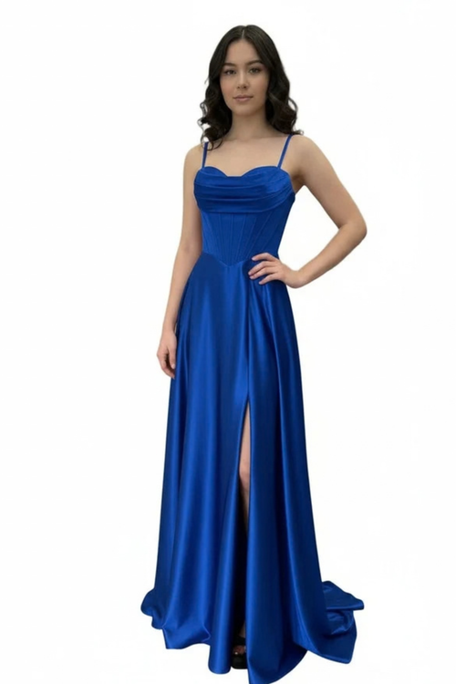 Sleeveless Satin Corset Sweetheart A-Line Prom Evening Gown with Lace-Up Back by Trevi TL3049L