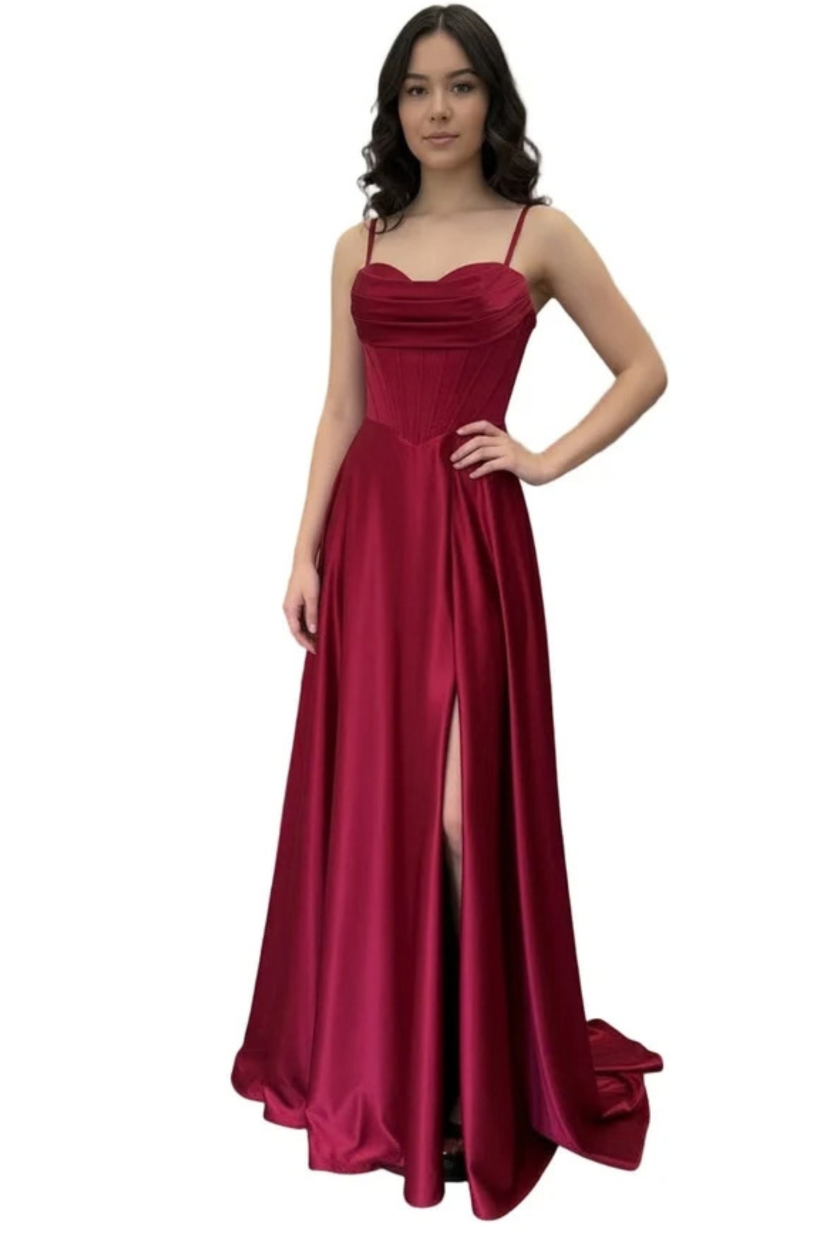 Sleeveless Satin Corset Sweetheart A-Line Prom Evening Gown with Lace-Up Back by Trevi TL3049L
