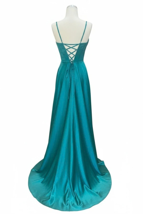 Sleeveless Satin Corset Sweetheart A-Line Prom Evening Gown with Lace-Up Back by Trevi TL3049L
