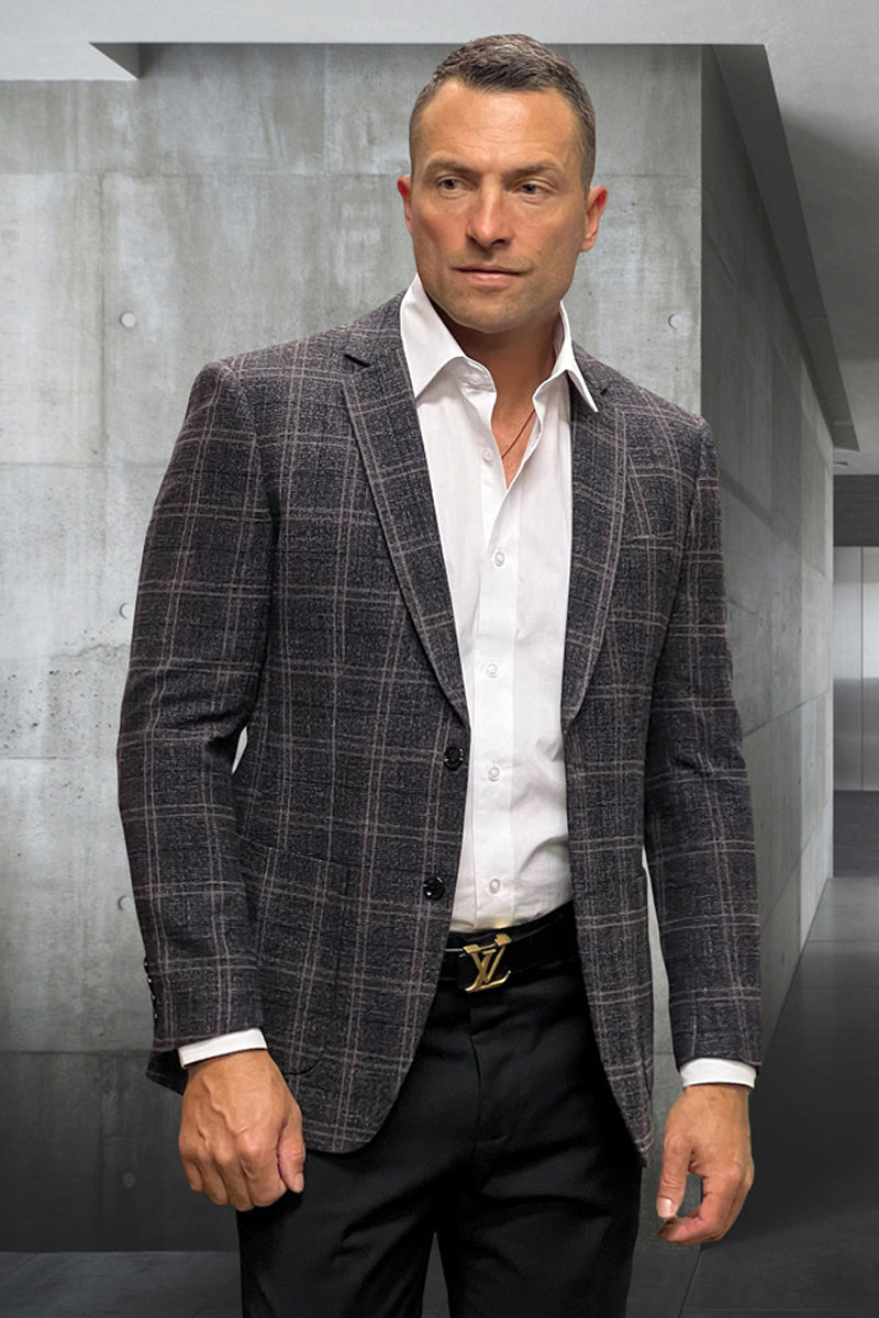 Blazer deportivo de corte moderno para hombre, de lana y cachemira, con bolsillo de parche y cuadros escoceses negros.