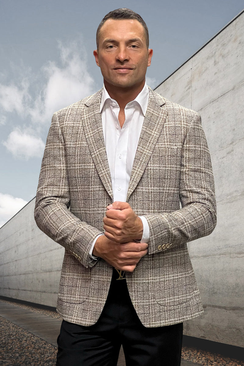 Blazer deportivo de corte moderno para hombre, de lana y cachemira, con bolsillo de parche y cuadros camel.