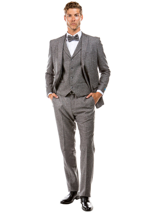 Men's Vintage Grey Tweed Suit with Vested Charm