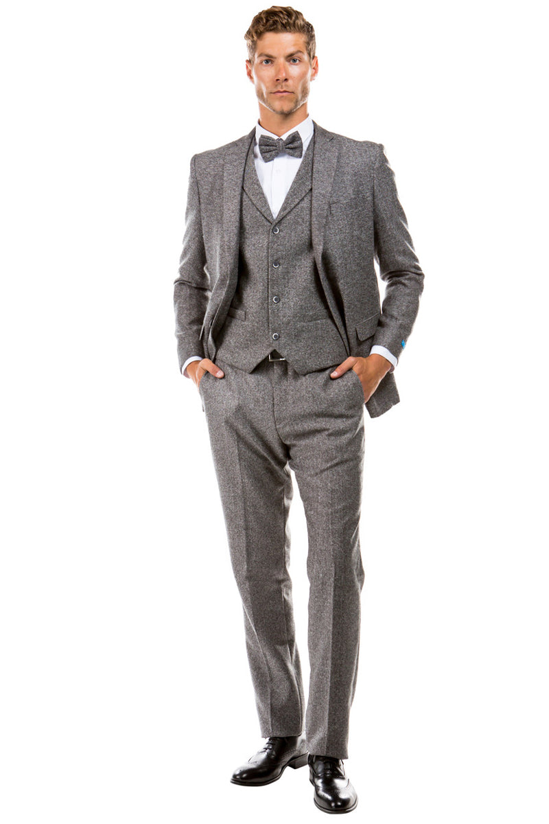 Men's Vintage Grey Tweed Suit with Vested Charm
