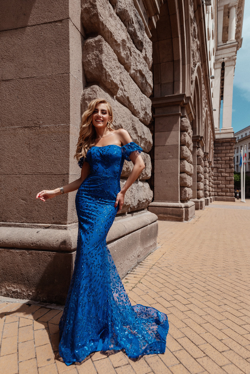 off the shoulder flowy prom dress Off The Shoulder Floral Lace Long Prom Dress With Split Sky Blue / 14