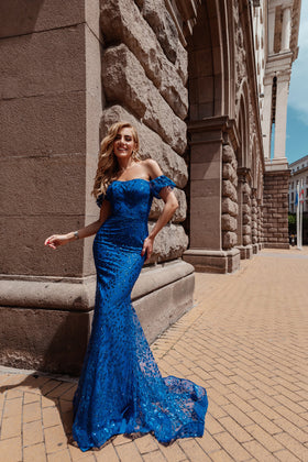 Tina Holly TW024 Prom Mermaid Off-Shoulder Flowy Glitter Fabric Dress