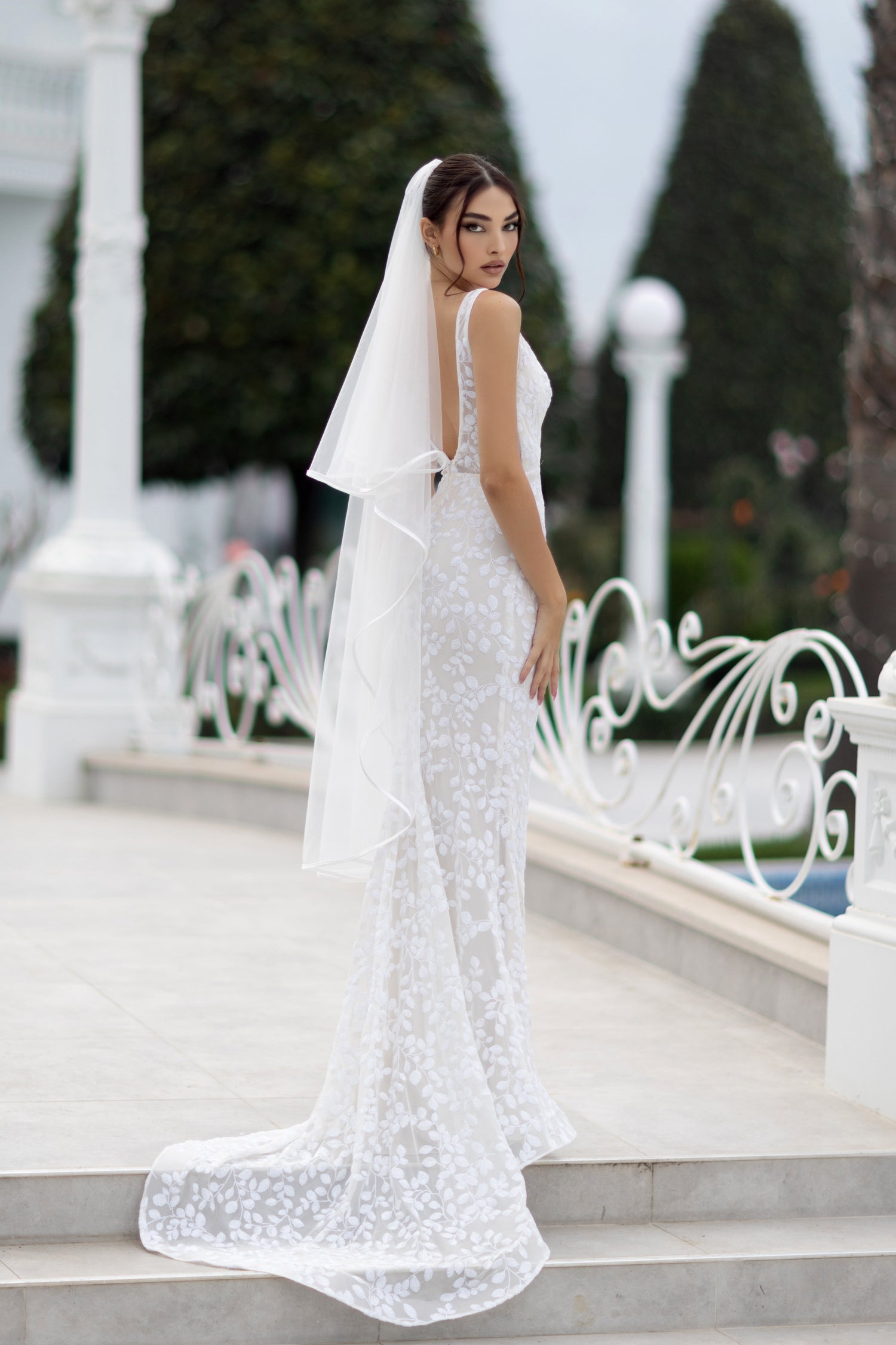 Tina Holly TW108 Wedding Mermaid Flowy Plunging V-Neck Lace Dress