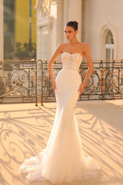 Tina Holly TW122 Wedding Strapless Sweetheart Beaded Lace Mesh Dress