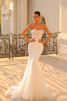 Tina Holly TW122 Wedding Strapless Sweetheart Beaded Lace Mesh Dress