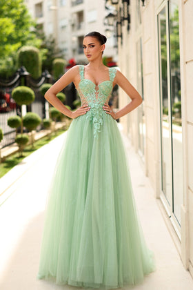 Tina Holly TW500 Prom A-Line Strapless Embroidered Corset Back Lace Dress