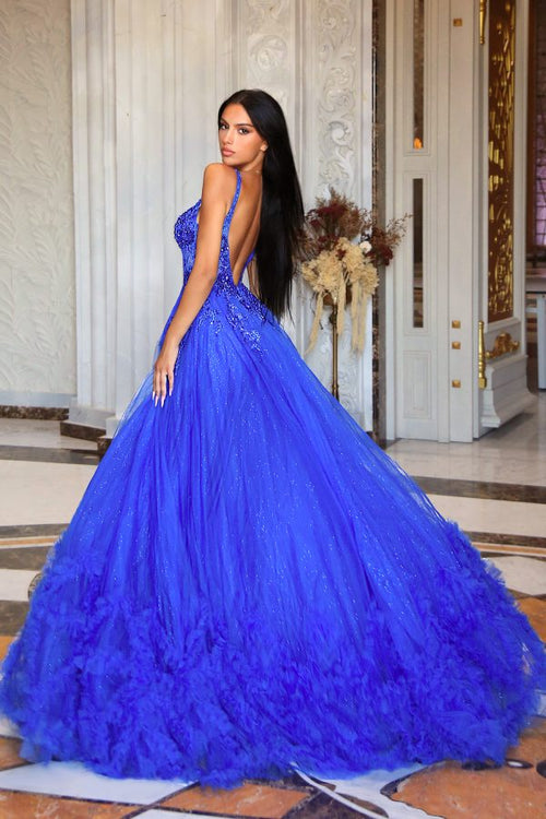 Lace Applique A-Line Dress with Corset Bodice Sweetheart Neckline High Slit by Tina Holly TW610