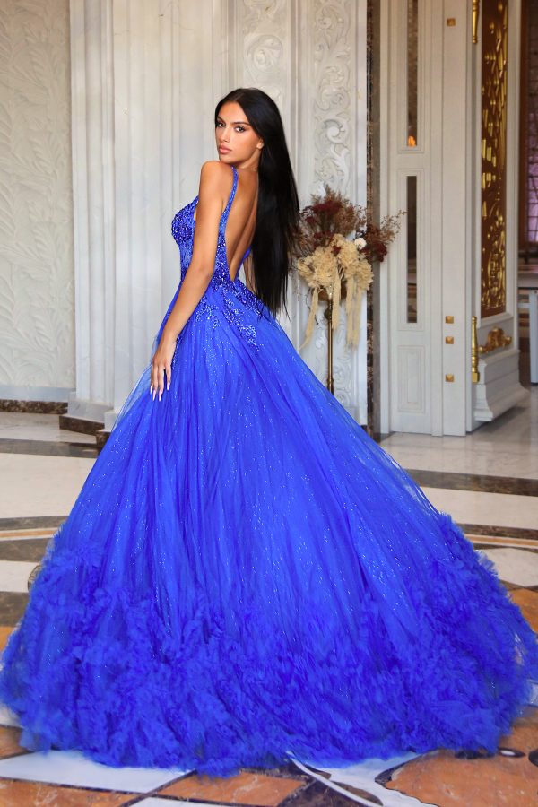 Lace Applique A-Line Dress with Corset Bodice Sweetheart Neckline High Slit by Tina Holly TW610