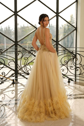 Lace Applique A-Line Dress with Corset Bodice Sweetheart Neckline High Slit by Tina Holly TW610