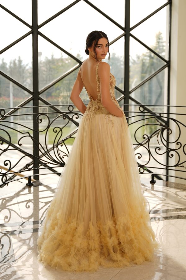 Lace Applique A-Line Dress with Corset Bodice Sweetheart Neckline High Slit by Tina Holly TW610