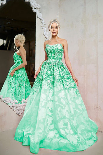 Strapless Floral Jacquard A-Line Gown Corset Prom Dress with Sweep Train by Tina Holly TW624