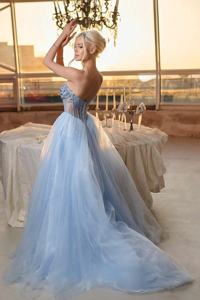 Strapless Sweetheart Corset A-Line Gown Sequin Beaded Illusion Glitter Dress by Tina Holly TE708