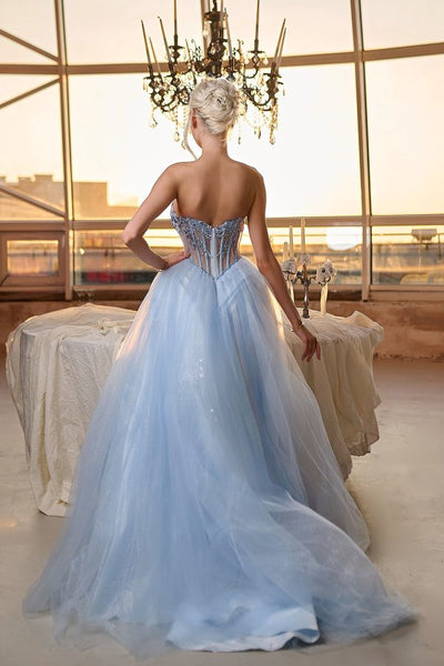 Strapless Sweetheart Corset A-Line Gown Sequin Beaded Illusion Glitter Dress by Tina Holly TE708