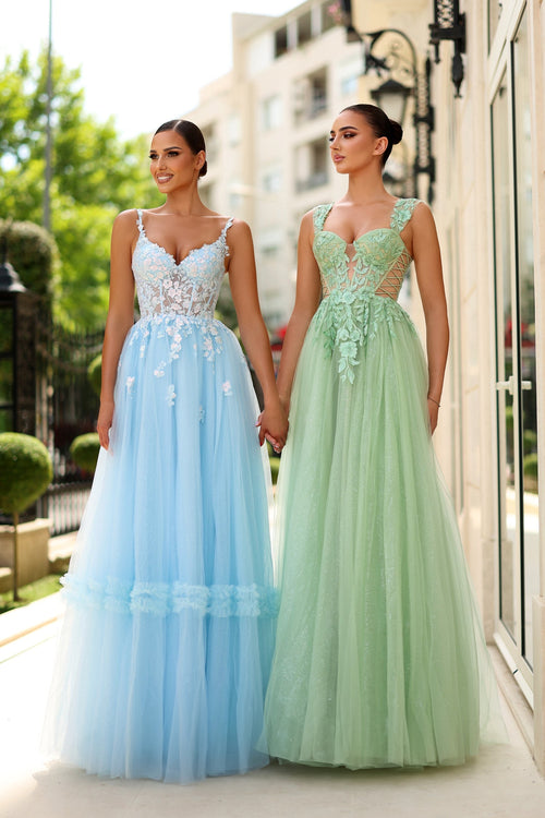 Tina Holly TW500 Prom A-Line Strapless Embroidered Corset Back Lace Dress