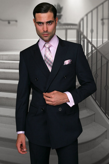 Men's Navy Blue Double Breasted Wool Suit