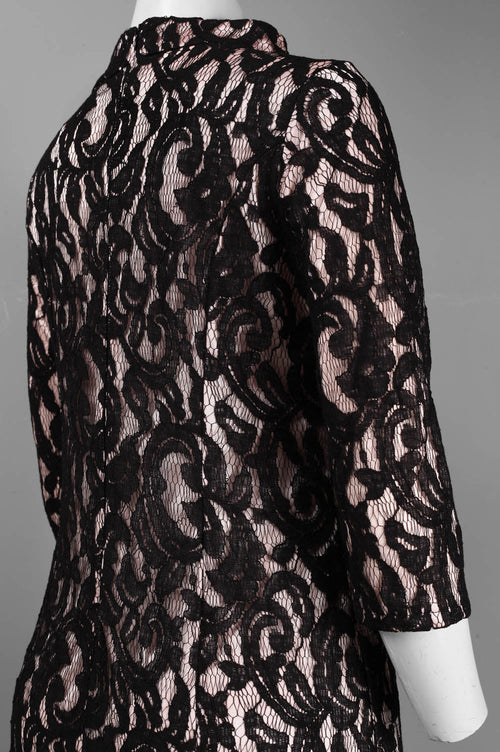 Taylor 5181M Elbow Sleeve High Neck Cotton Lace Overlay A-Line Dress