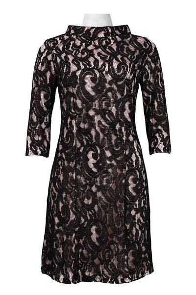 Taylor 5181M Elbow Sleeve High Neck Cotton Lace Overlay A-Line Dress