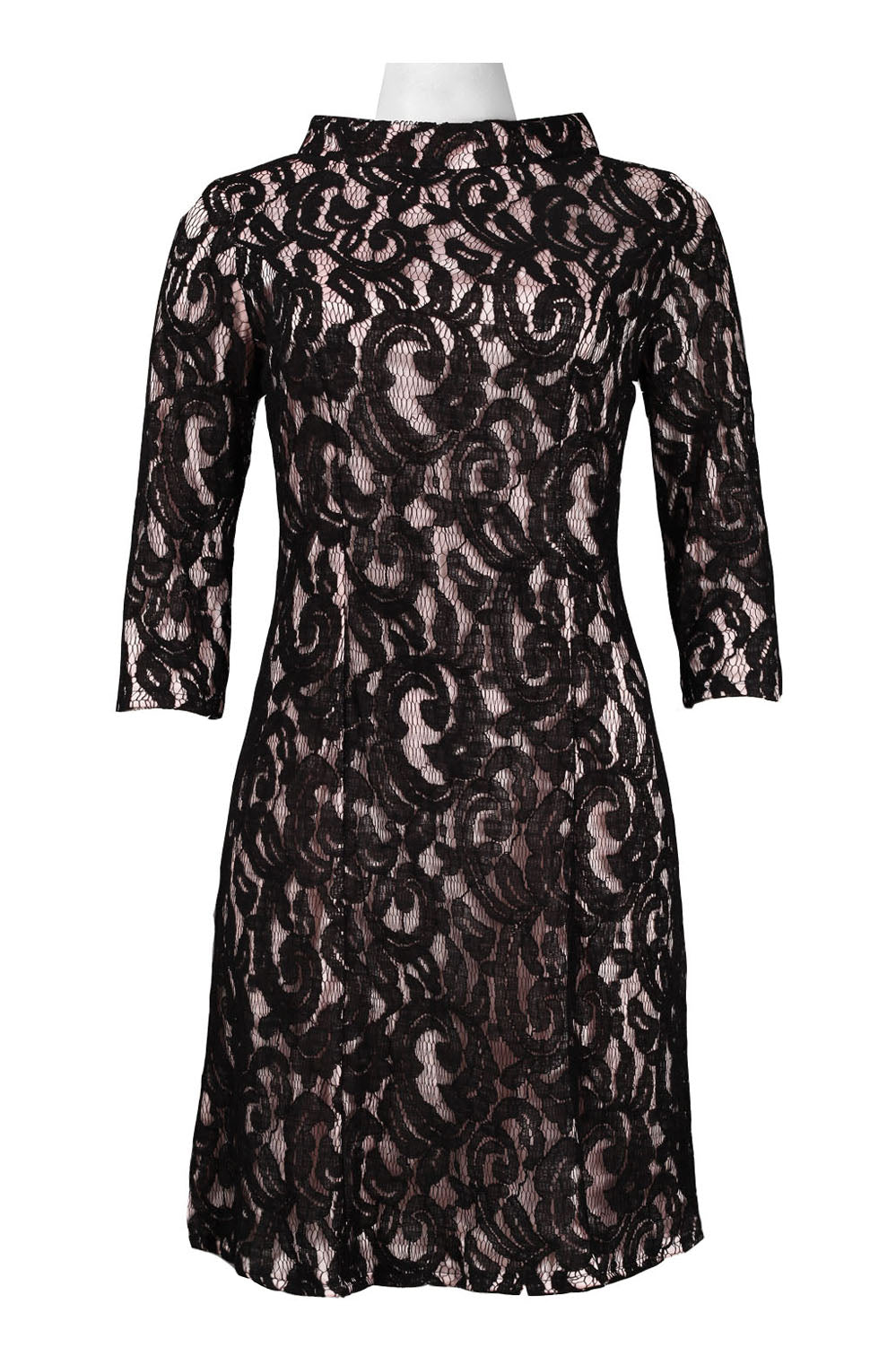 Taylor 5181M Elbow Sleeve High Neck Cotton Lace Overlay A-Line Dress