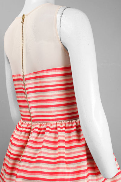Taylor 5450M Sleeveless Illusion Neckline Striped Shantung A-Line Dress