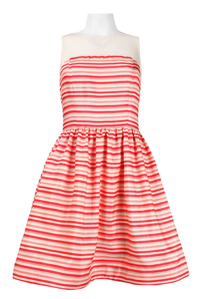 Taylor 5450M Sleeveless Illusion Neckline Striped Shantung A-Line Dress