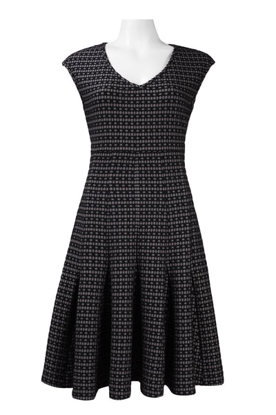 Taylor 5845M Cap Sleeve Zip Back Drop Waist Knit Jacquard Dress