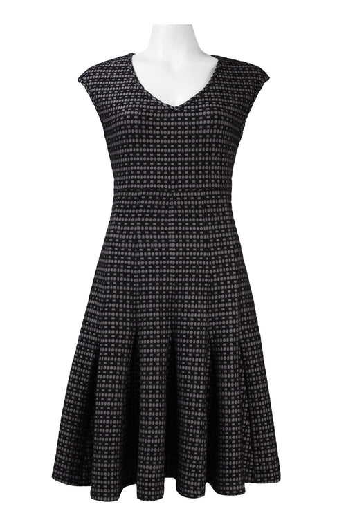 Taylor 5845M Cap Sleeve Zip Back Drop Waist Knit Jacquard Dress