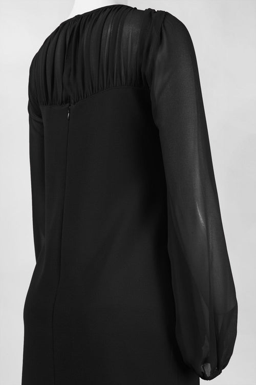 Taylor 5915M Long Sleeve Ruched Neckline Chiffon Shift Party Dress
