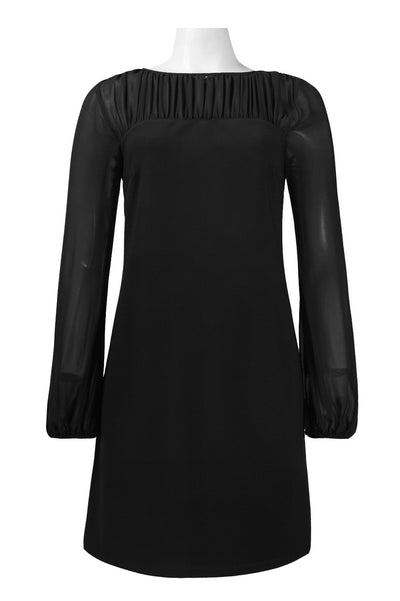 Taylor 5915M Long Sleeve Ruched Neckline Chiffon Shift Party Dress