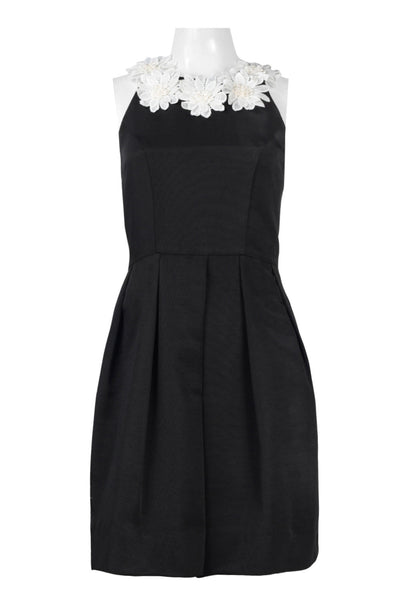 Taylor 8769M Sleeveless Flower Applique Pleated Ottoman Cocktail Dress