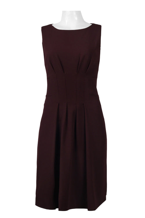 Taylor 9230M Sleeveless Boat Neck Pleated Stretch Crepe A-Line Dress