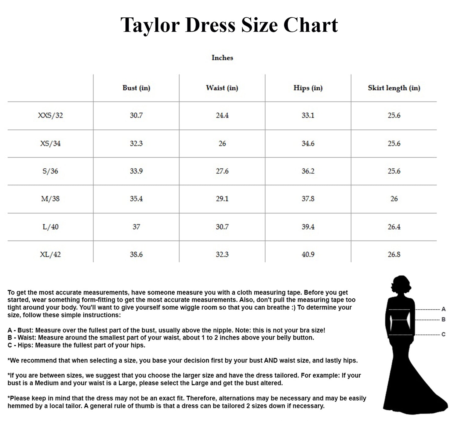 Taylor Size Chart