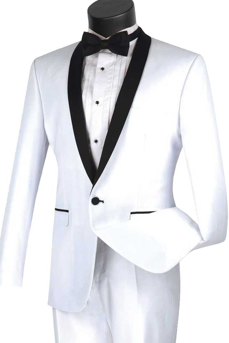 Esmoquin ajustado con cuello chal para hombre en blanco