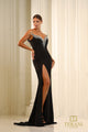 Terani Couture 251e4240 Vestido de noche negro sin mangas, entallado y con abertura alta