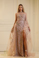 Vestido largo de tul con cuentas y mangas largas Terani Couture 251m4412