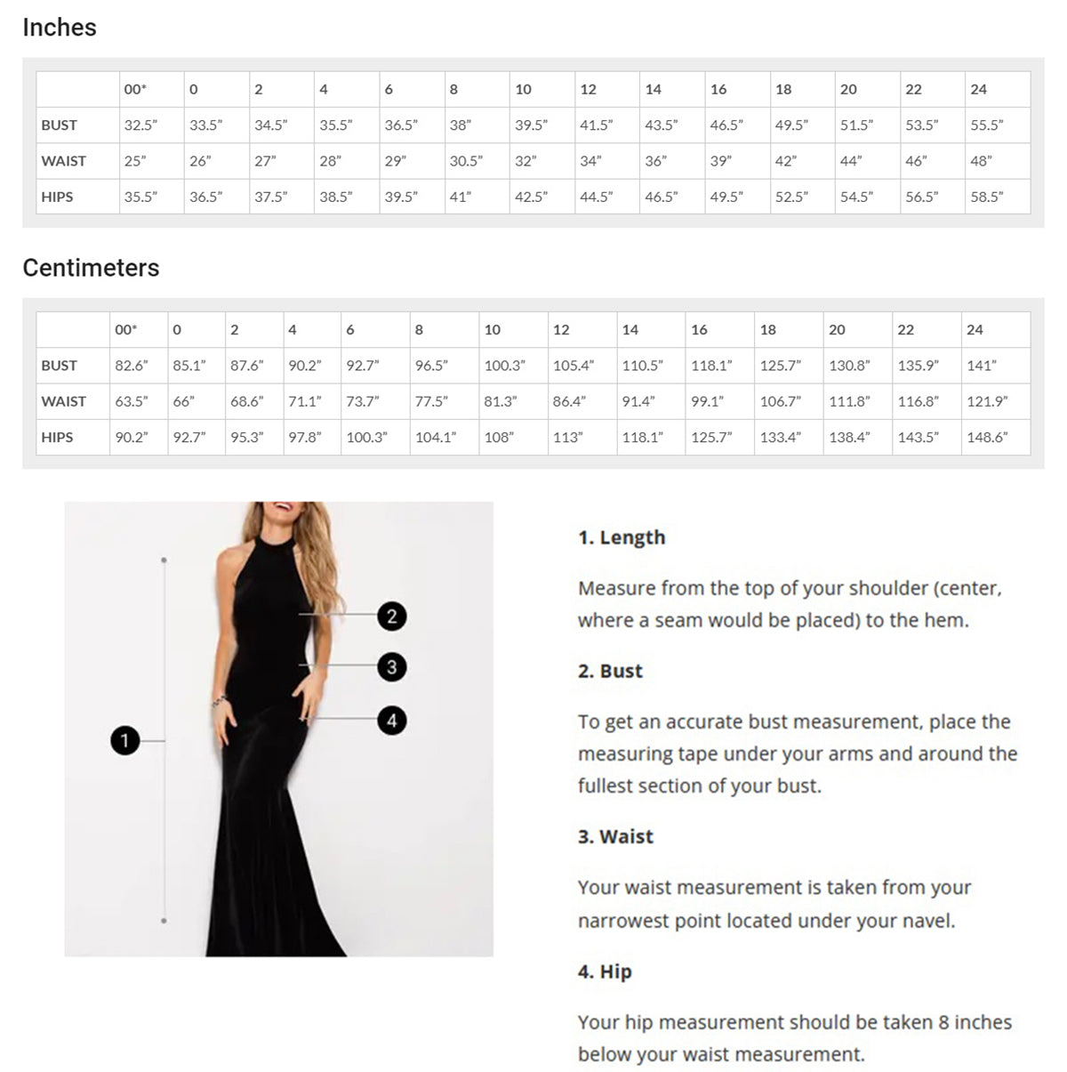 Terani Couture Size Chart