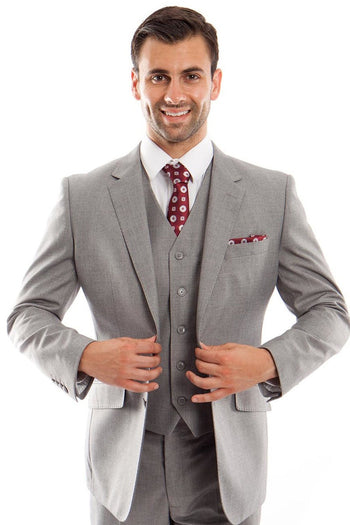 Men's Grey Wool Vested Suit by Zegarie Suits