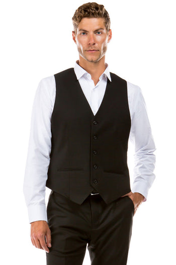 Men's Designer Wool Suit Vest in Classic Black