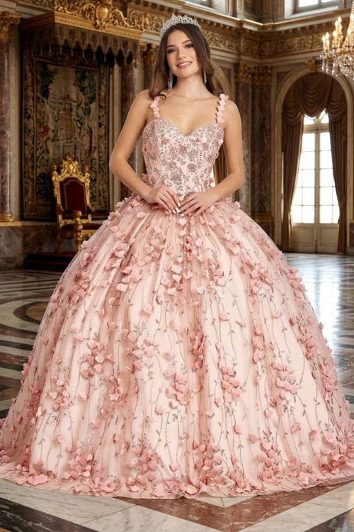 Blush Quinceanera Dress 3D Applique Sleeveless Ball Gown by Elizabeth K GL1959