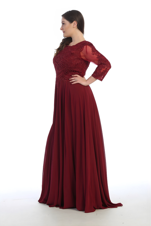 May Queen MQ1615 Long Sleeve A Line Classy Mother of the Bride Gown-New Collection