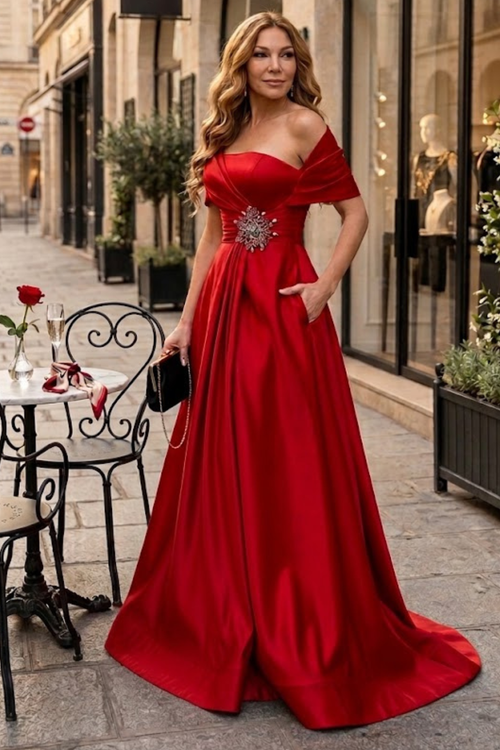 Terani Couture 251M4441 Glamorous Formal One-Shoulder A-Line Long Evening Satin Dress