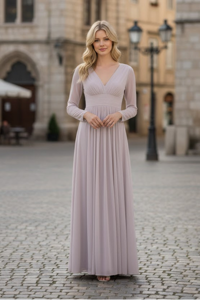Mauve Bridesmaid Dresses-Inexpensive Lenovia 5234 Long Sleeve Sheer