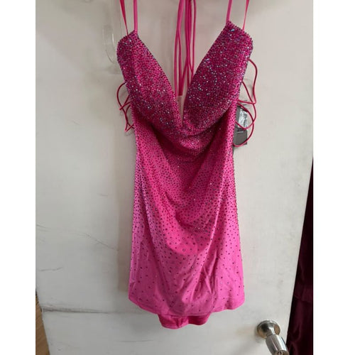 Clearance Hot Pink Size 6 Lace-Up Back Homecoming Dress by Amelia Couture 3100S