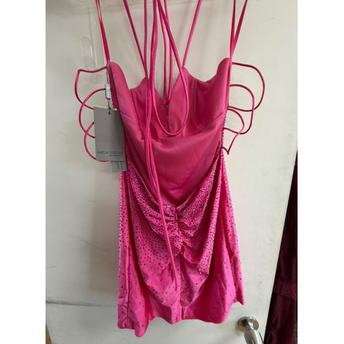 Clearance Hot Pink Size 6 Lace-Up Back Homecoming Dress by Amelia Couture 3100S