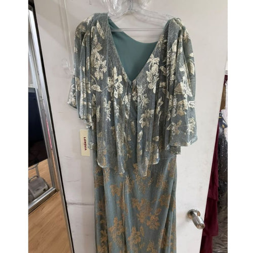 Clearance Sage Size 3XL Floral Cape Sleeve Long Formal Gown by Lenovia 5330