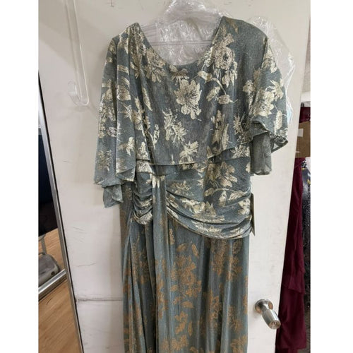 Clearance Sage Size 3XL Floral Cape Sleeve Long Formal Gown by Lenovia 5330